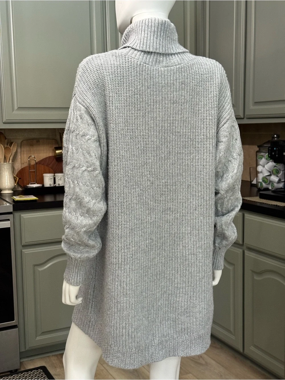𝙎𝙩 𝙅𝙤𝙝𝙣'𝙨 𝘽𝙖𝙮 Tunic Sweater Dress Gray Cable Knit Turtleneck XL